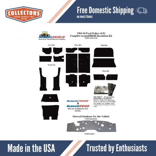 Insulation Sound Deadener Kit for 1963-1964 Ford Sedan Acoustishield Complete