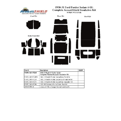 Insulation Sound Deadener Kit for 1930-31 Ford Model A Sedan Fordor Complete Kit
