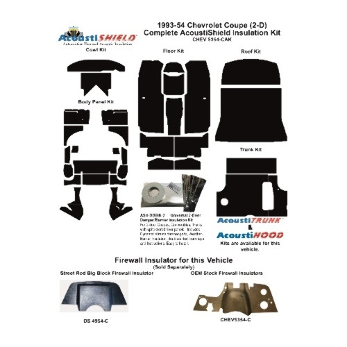 1953-1954 Chevrolet Bel Air, Chevrolet Two-Ten, Chevrolet One-Fifty, Insulation Sound Deadener Kit CHEV 5354-CAK