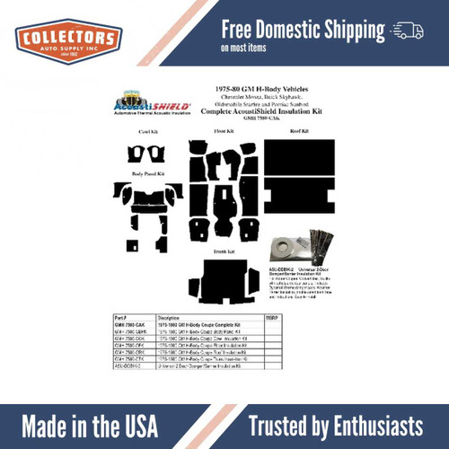 Buick Skyhawk Insulation Sound Deadener Kit Coupe Complete
