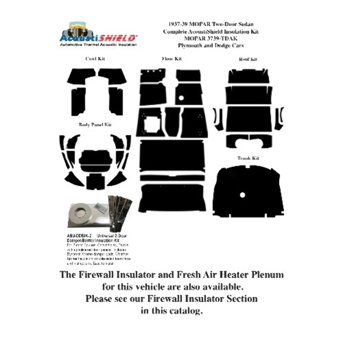 Insulation Sound Deadener Kit for 1937-39 Mopar Sedan 2DR Acoustishield Complete