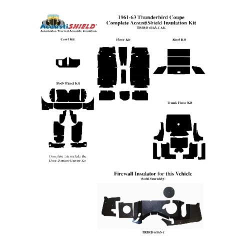 Insulation Sound Deadener Kit for 61-63 Thunderbird Coupe Acoustishield Complete