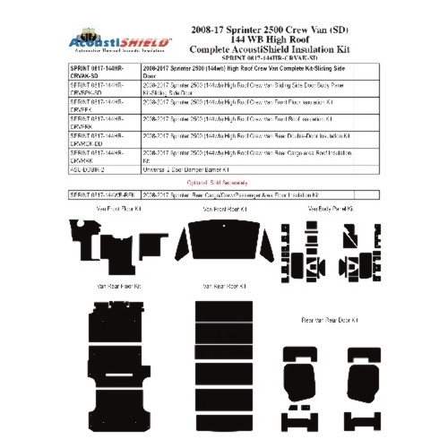 2008-2017 SPRINTER 2500 CREW (144WB) HIGH ROOF COMPLETE KIT W/SLIDING SIDE DOOR | Insulation Sound Deadener Kit for 08-17 Mercedes-Benz Sprinter 2500 Complete | QRS-SPRINT 0817-144HR-CRVAK-SD