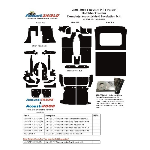 2001-2010 PT Cruiser Sedan Complete Insulation Kit | Insulation Sound Deadener Kit for 2001-10 Chrysler PT Cruiser Sedan Complete Kit | QRS-MOPARPTC 0110-SAK