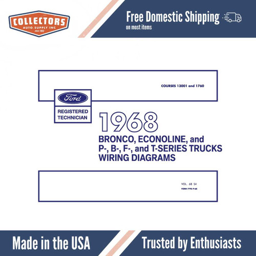1968 Ford F-Series Truck, Bronco, Econoline, P-, B-,&  T-Series Wiring Diagrams Manual - 11x17 inch COMB Bound