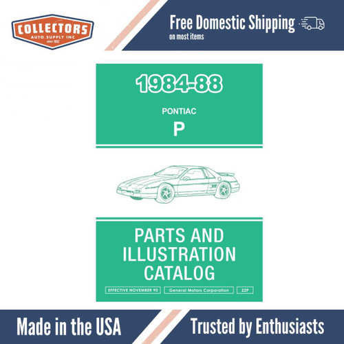 1984 - 1988 Pontiac Fiero Parts and Illustrations Catalog