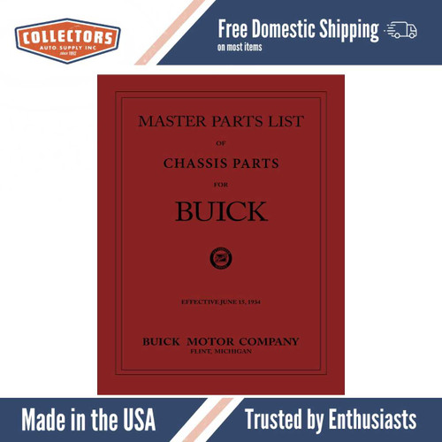 1924 - 1934 Buick Master Chassis Parts Catalog Book