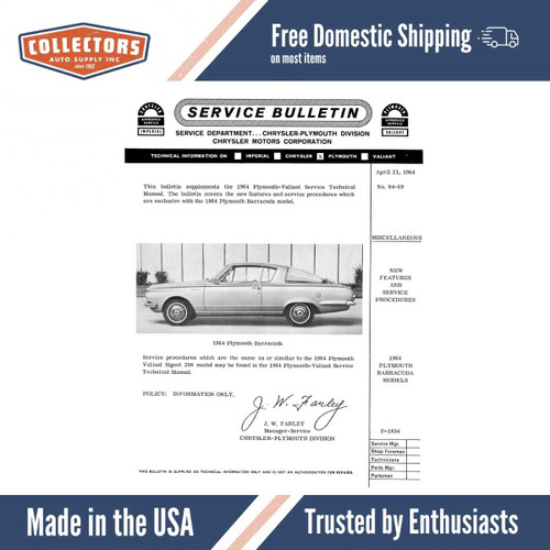 1964 Plymouth Barracuda Service Bulletin
