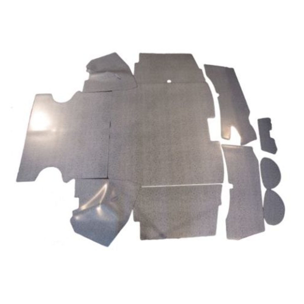 Trunk Floor Mat Cover for 1960 Cadillac Fleetwood 2 Door Hardtop, Gray Rubber Material, 11pc Kit, Made in USA.