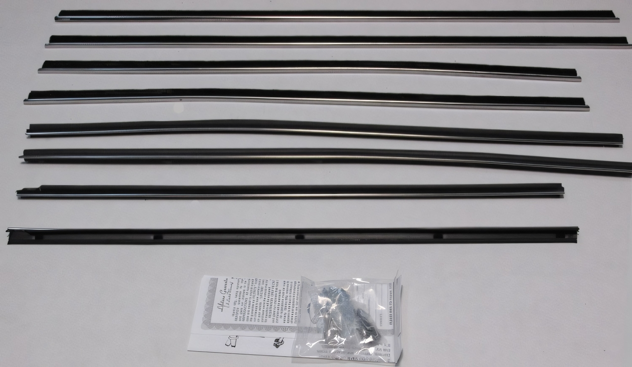 Window Sweeps Felt Kit Belt Line Weatherstrip for 1967-1968 Chevrolet Impala Sedan - Front Rear Black Authentic Set of 8 Pcs