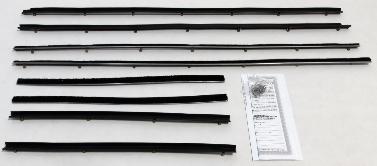 1966-67 Ford Fairlane Window Sweeps Felt Kit Belt Line Weatherstrip Black Front Rear Sedan Authentic Reproduction USA-made