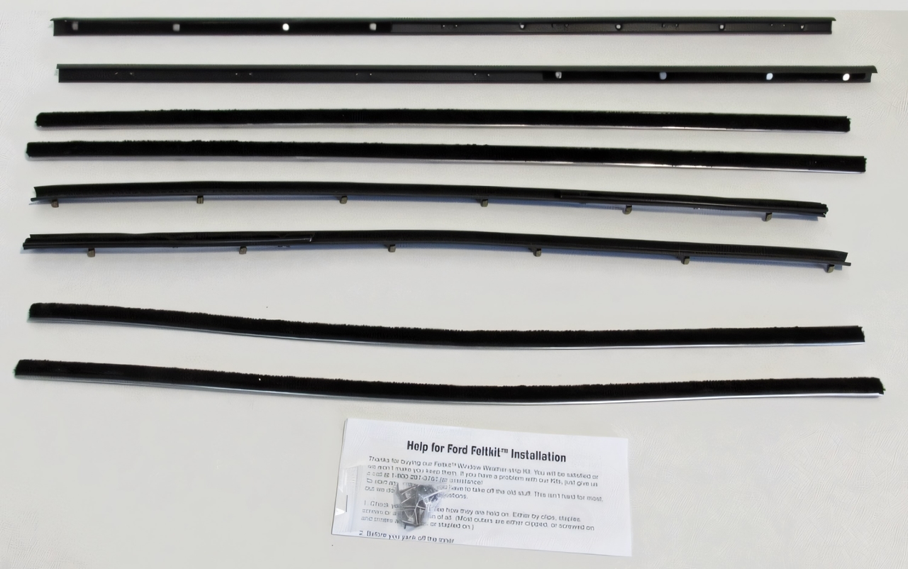 1966-67 Ford Fairlane Window Sweeps Felt Kit Weatherstrip for Coupe - Front, Rear, Left & Right Inner/Outer Seals - 8 Pieces