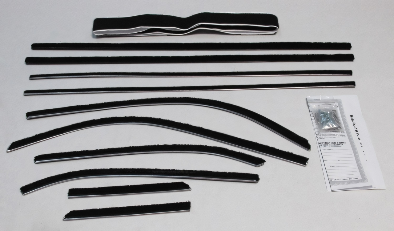 Window Sweeps Felt Kit Belt Line Weatherstrip for 1958 Chevrolet Impala Hardtop - Front Rear Black Authentic Set of 10 Pieces
