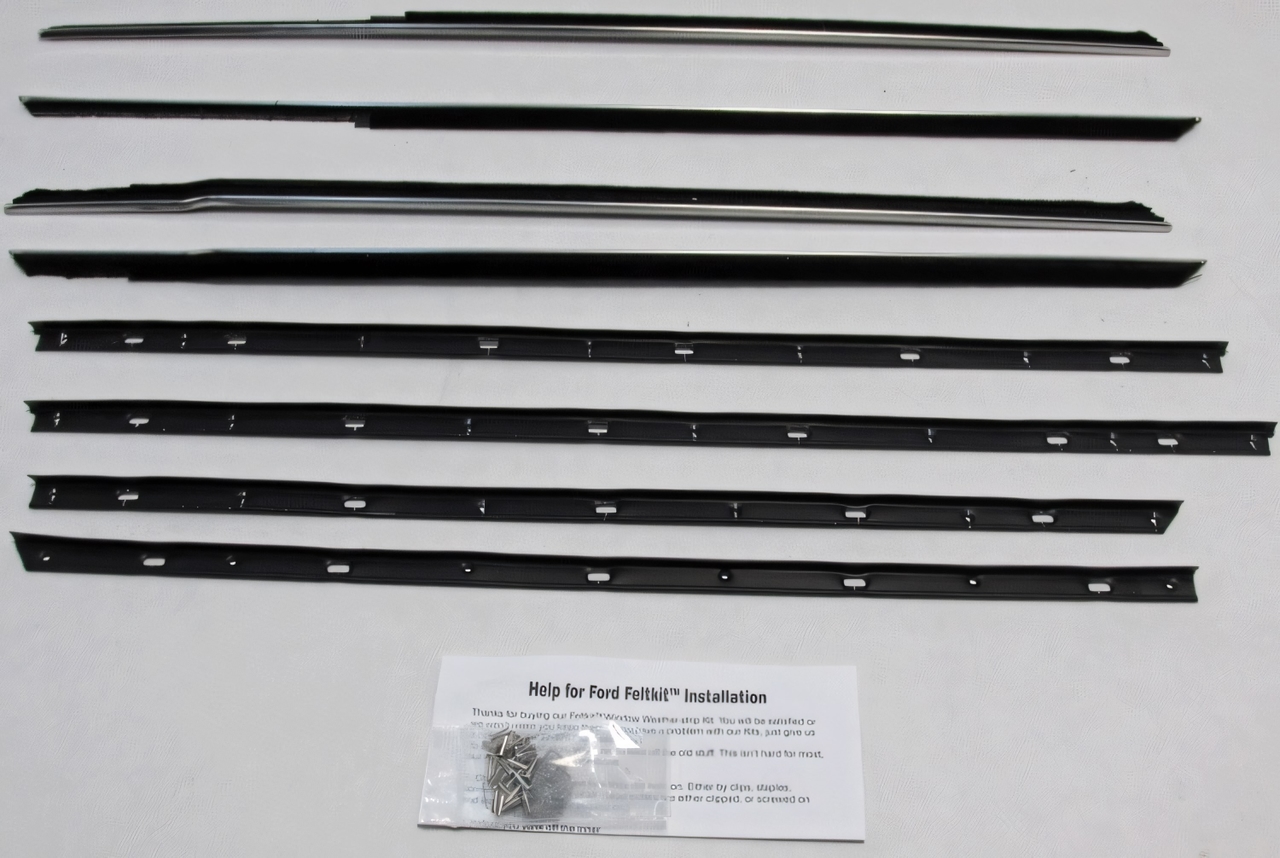 Window Sweeps Felt Kit Belt Line Weatherstrip for 1965-1966 Ford Galaxie Hardtop Front Rear Black - Authentic Quality