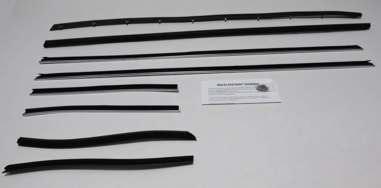 1968-1969 Ford Torino Window Sweeps Felt Kit Weatherstrip for Convertible - Front, Rear, Left & Right Inner Outer Set of 8pcs