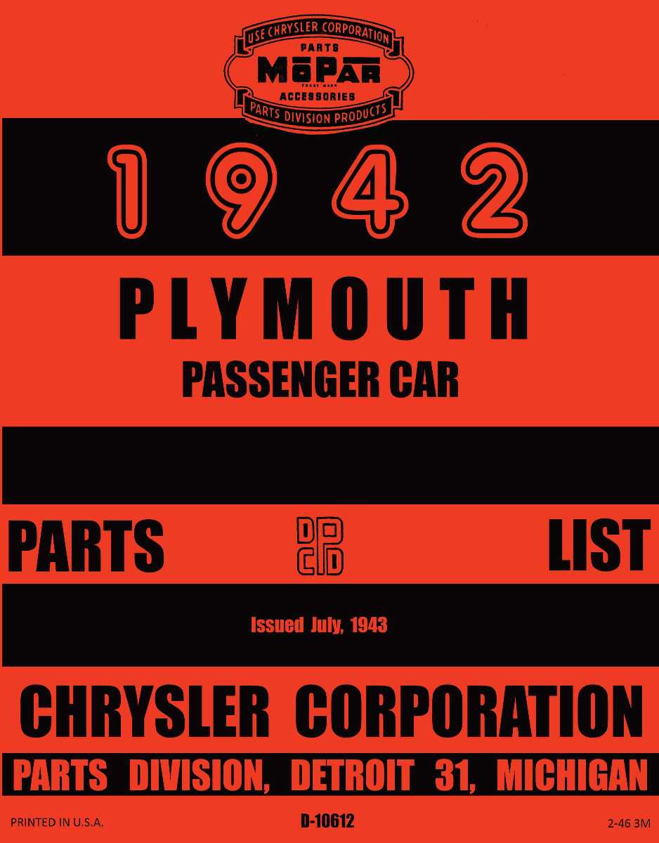 Parts Catalog for 1942 Plymouth Passenger