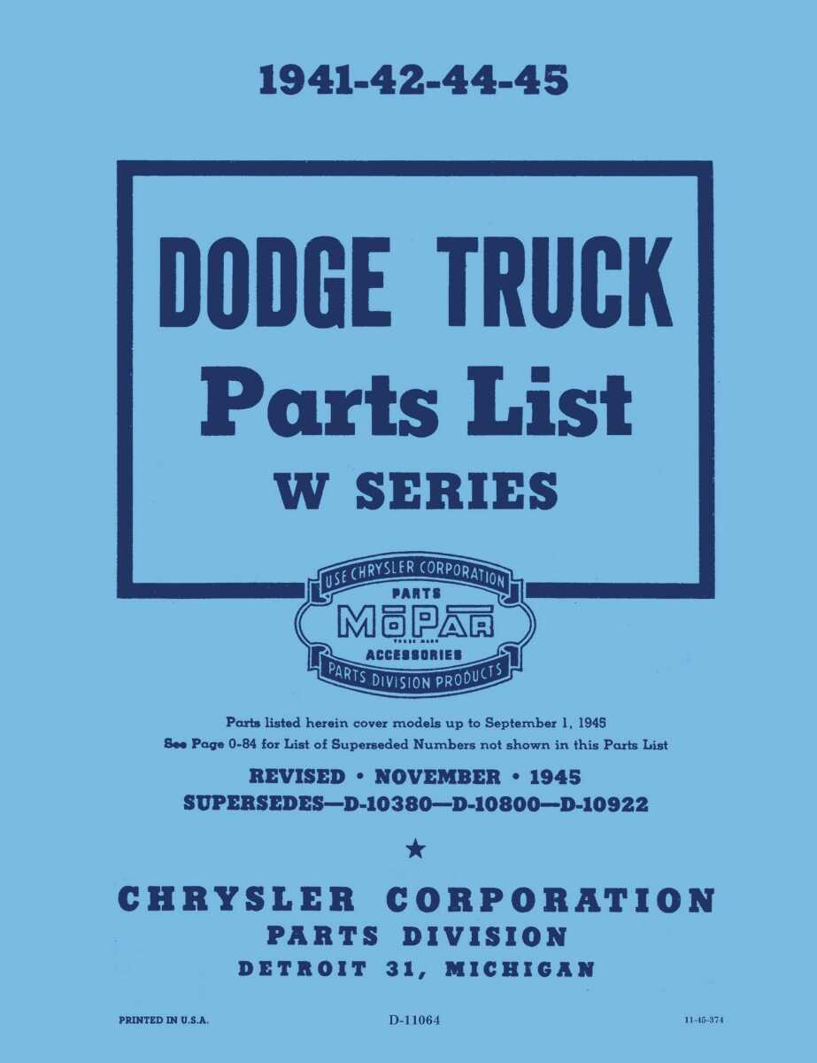 Parts Catalog for 1941-1945 Dodge Truck W Series