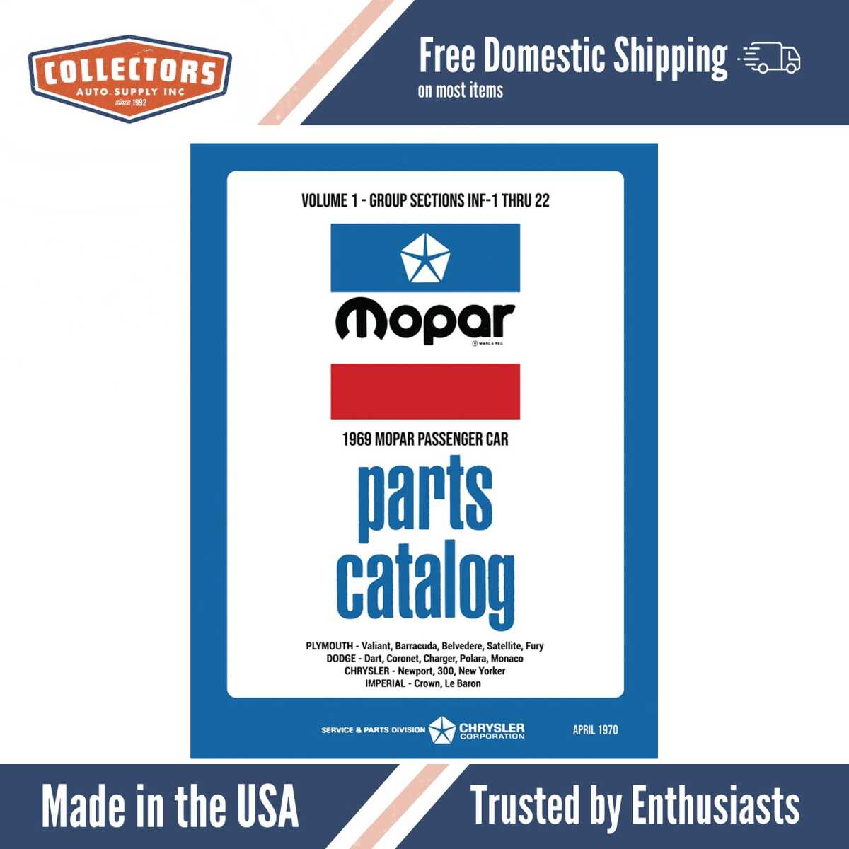 Parts Catalog for 1969 Mopar Car Body and Chassis Parts Catalog (2 Vol)