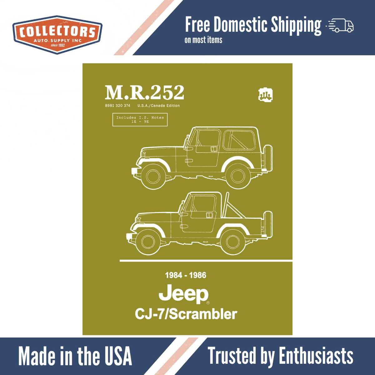 Service Manual for 1984-1986 Jeep CJ-7 and Scrambler DPRC-224-84CJSM