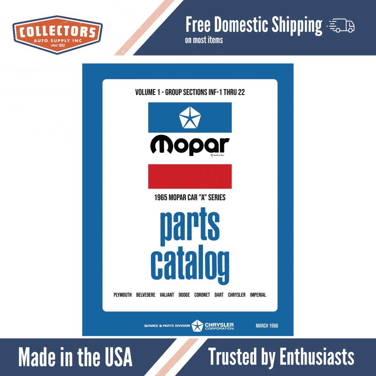 Parts Catalog for 1965 Mopar Car Body and Chassis (2 Vol)