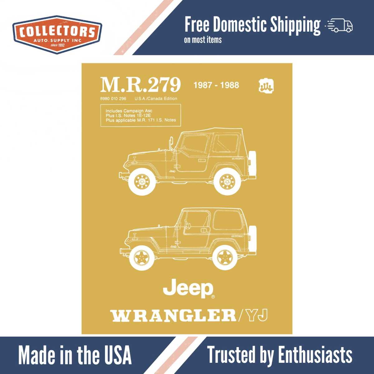 Service Manual for 1987-1988 Jeep Wrangler and YJ