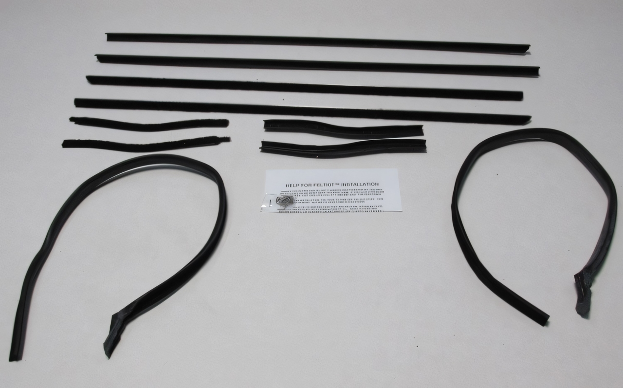 Window Sweeps Felt Kit Belt Line Weatherstrip for 1967-68 Ford Mustang Convertible Front Rear Black - Authentic OEM Quality