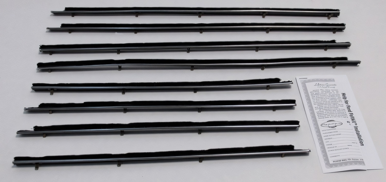 Window Sweeps Felt Kit for 1960-1965 Ford Falcon Comet Black Front Rear - Authentic Weatherstrip Seal Set (8 Pieces)