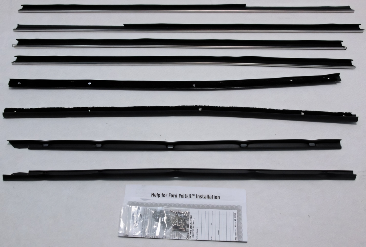 1967-1968 Ford Galaxie 500 Window Sweeps Felt Kit Belt Line Weatherstrip Black Front Rear Inner Outer Set of 8 Pcs USA Made