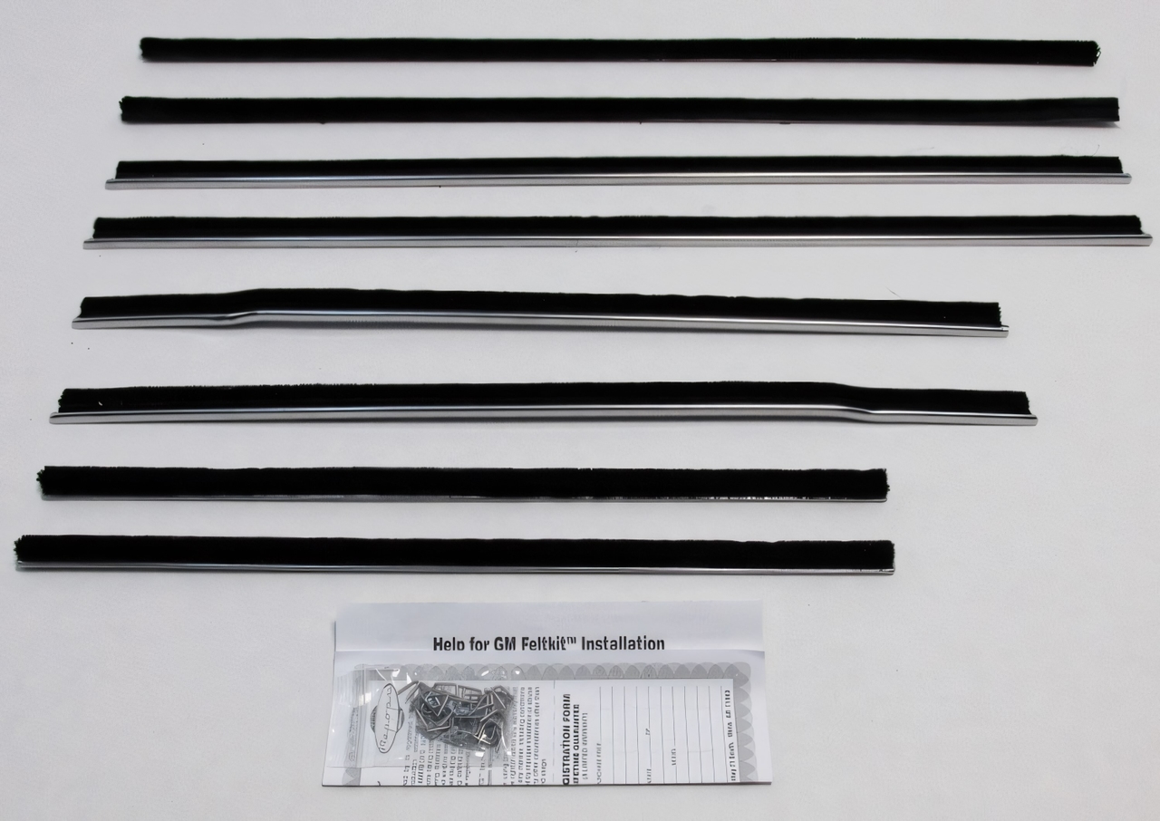 Window Sweeps Felt Kit Belt Line Weatherstrip for 1959-1960 Chevrolet Impala Sedan - Front Rear Black Authentic Set of 8 Pcs