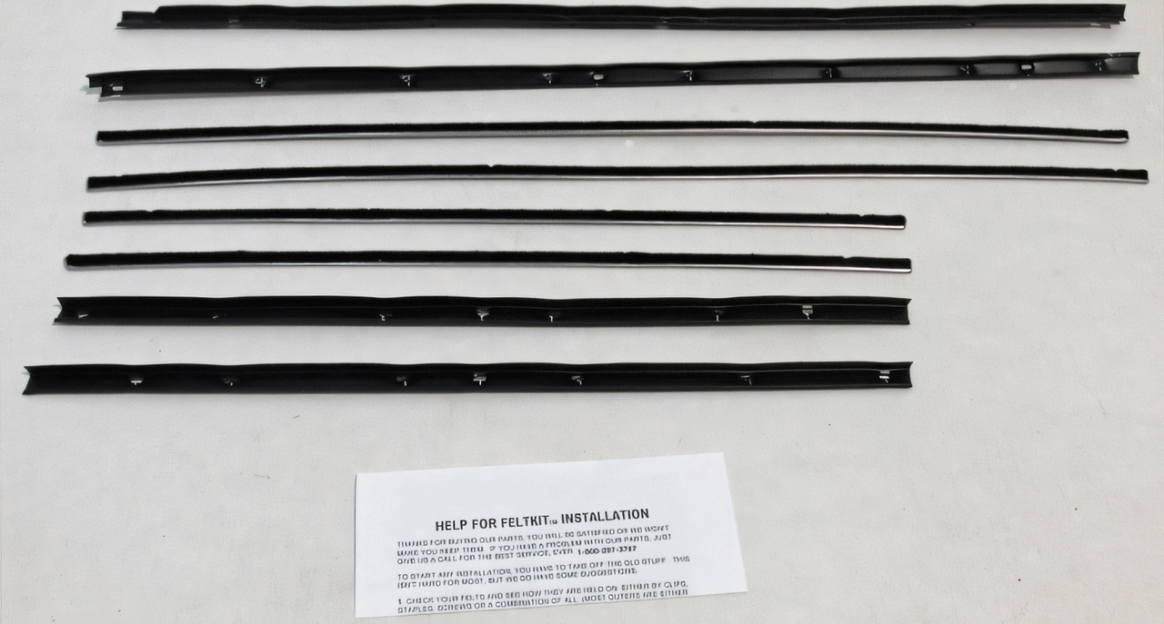 1965 Buick Skylark Window Sweeps Felt Kit Belt Line Weatherstrip Front Rear Left Right Inner Outer 8Pcs Black
