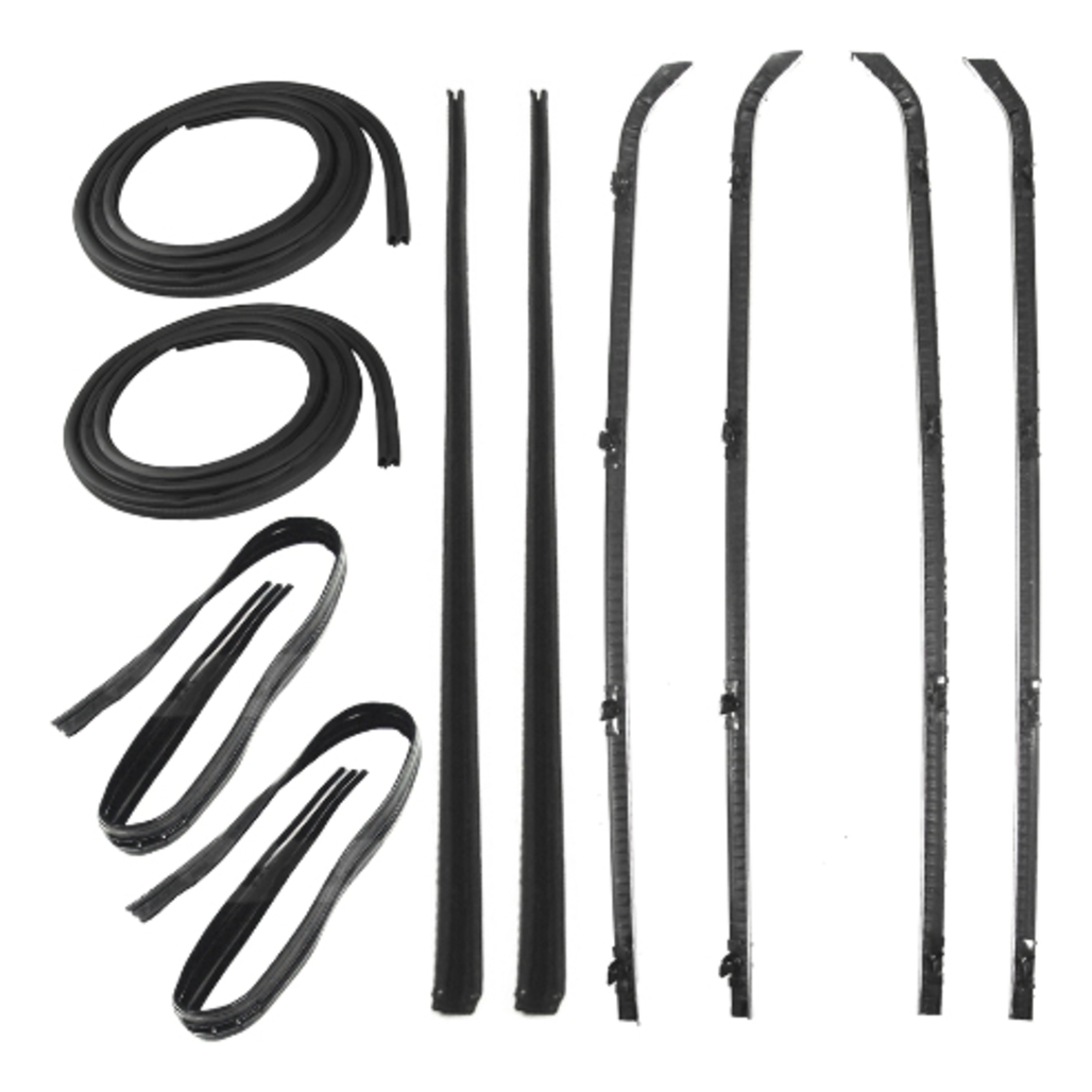 Door Seal Window Sweeps Channel Kit for 1964-1966 GMC, Chevrolet w/ Chrome Bead - 10 Piece Set - Made in USA