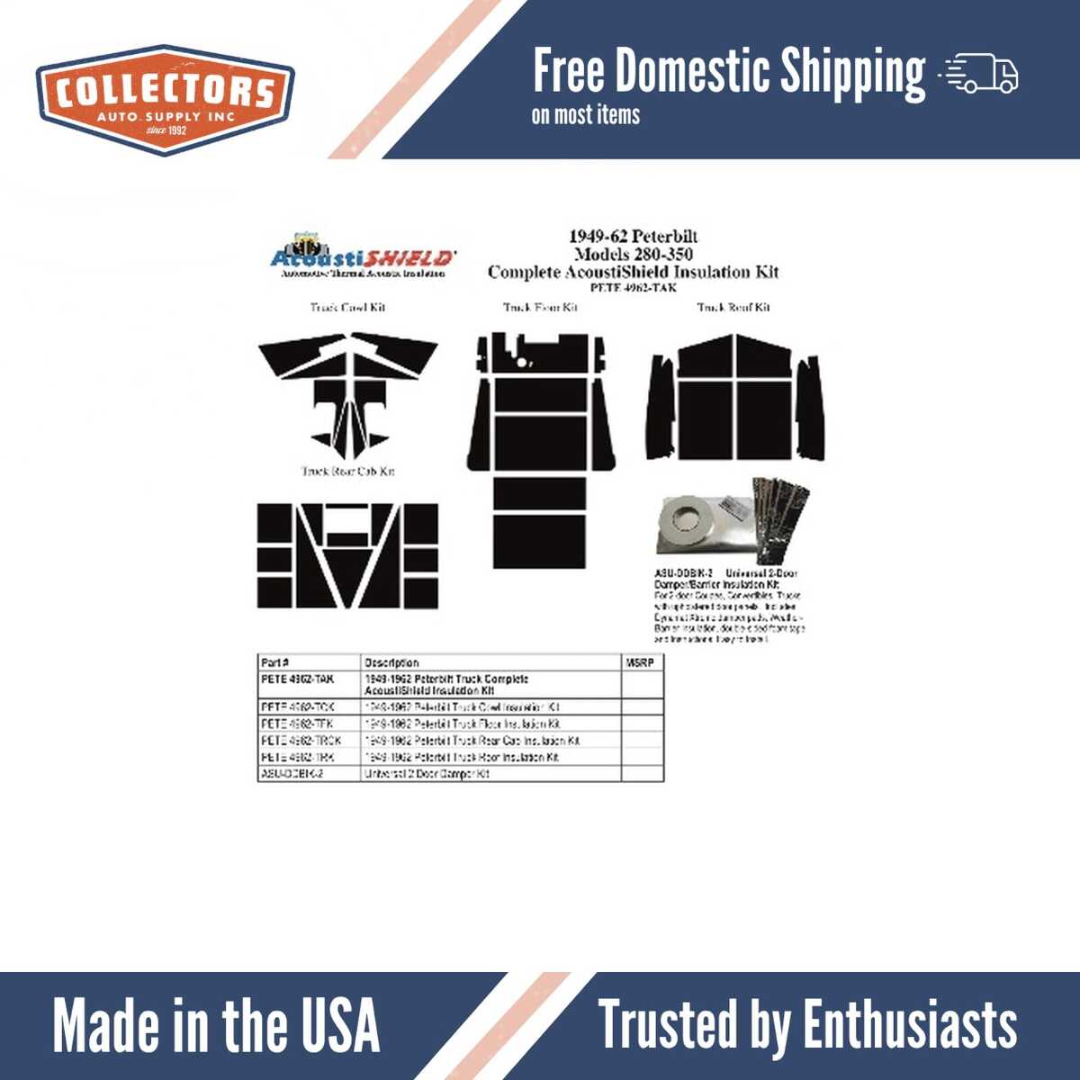 1949-1962 Peterbilt Truck Complete Acoustic Kit (Models 280-350)