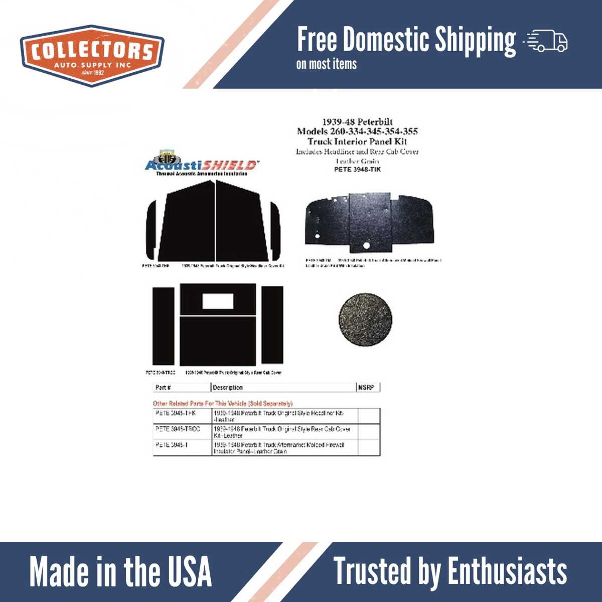 1938-1948 Peterbilt Truck Interior Panel Kit 280-350 (ABS PLASTIC)