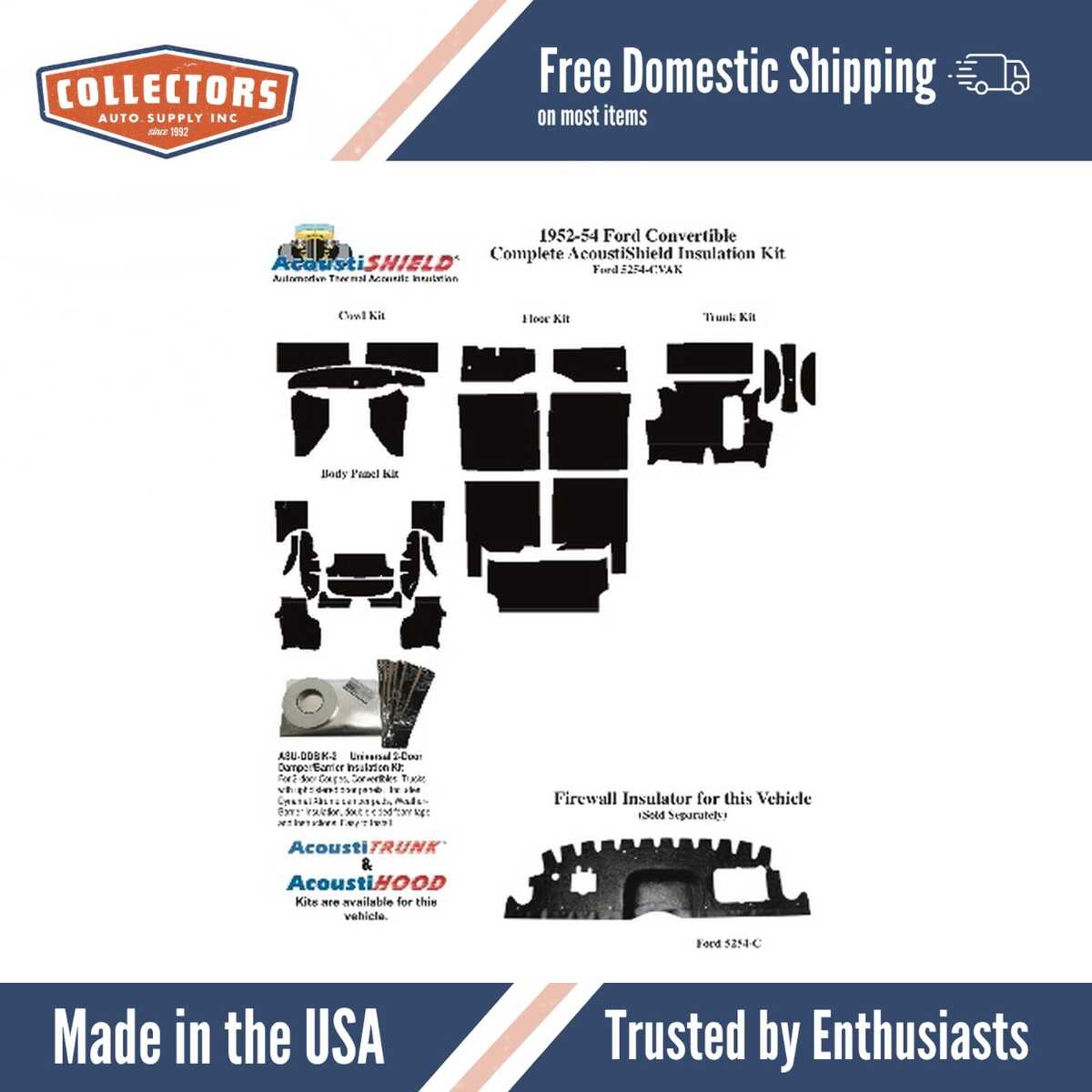 Insulation Sound Deadener Kit for 52-54 Ford Convertible Acoustishield Complete