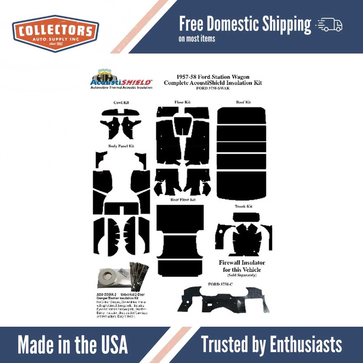 Insulation Sound Deadener Kit for 57-58 Station Wagon Acoustishield Complete