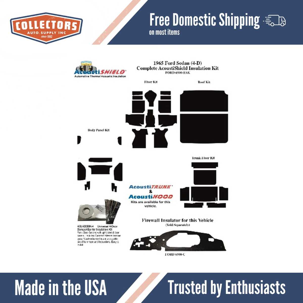 Insulation Sound Deadener Kit for 1965 Ford Sedan Acoustishield