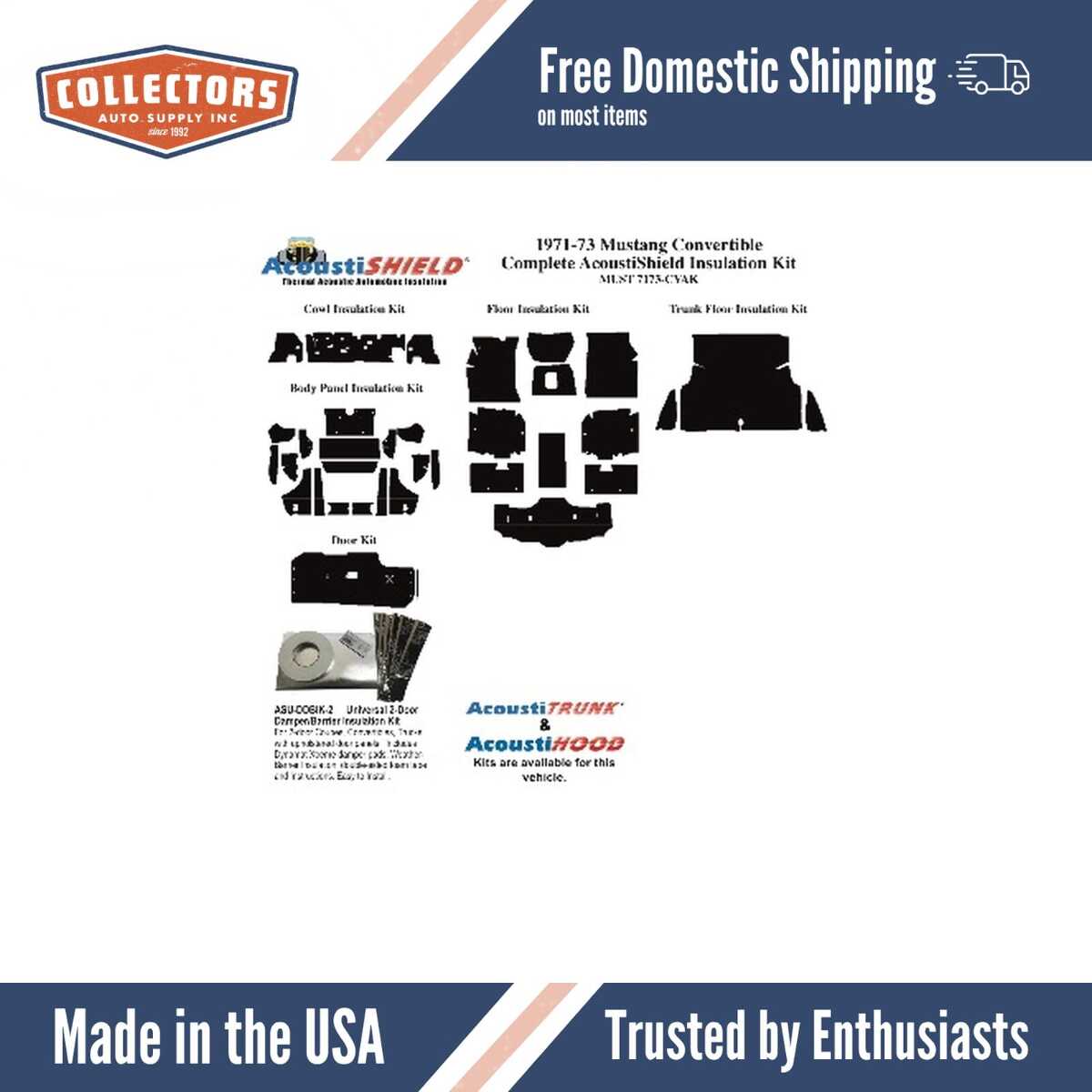 Insulation Sound Deadener Kit for 71-73 Ford Mustang Convertible Shield Complete