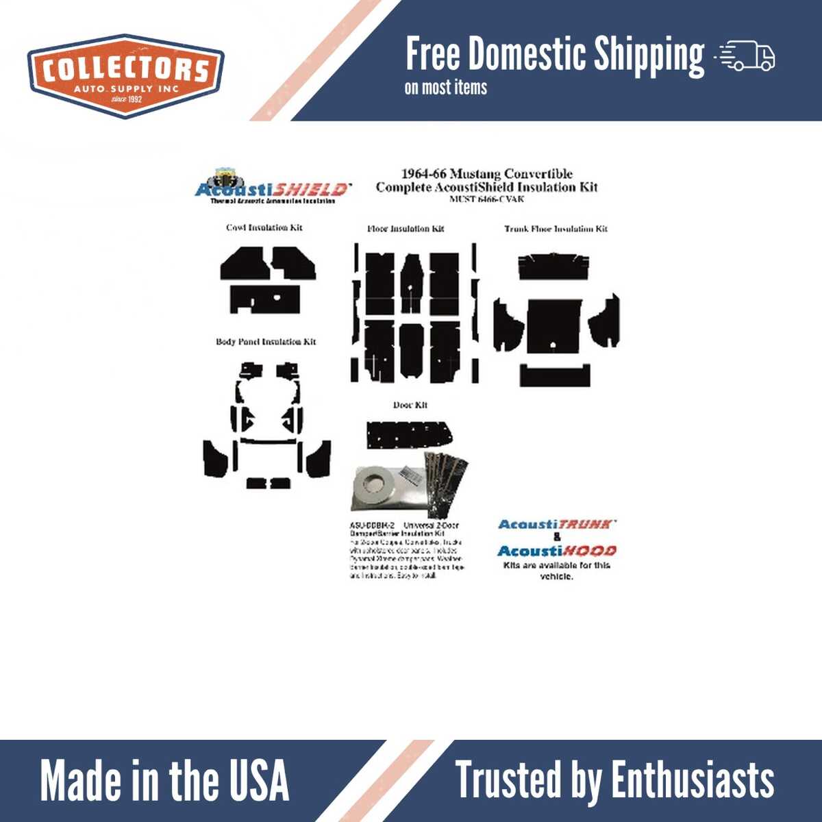 Insulation Sound Deadener Kit for 64-66 Ford Mustang Convertible Shield Complete