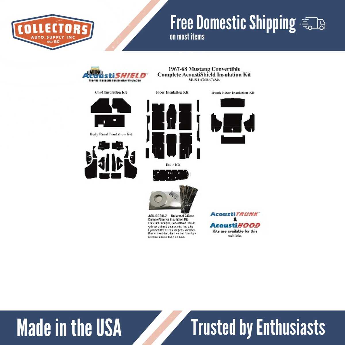 Insulation Sound Deadener Kit for 67-68 Ford Mustang Convertible Shield Complete