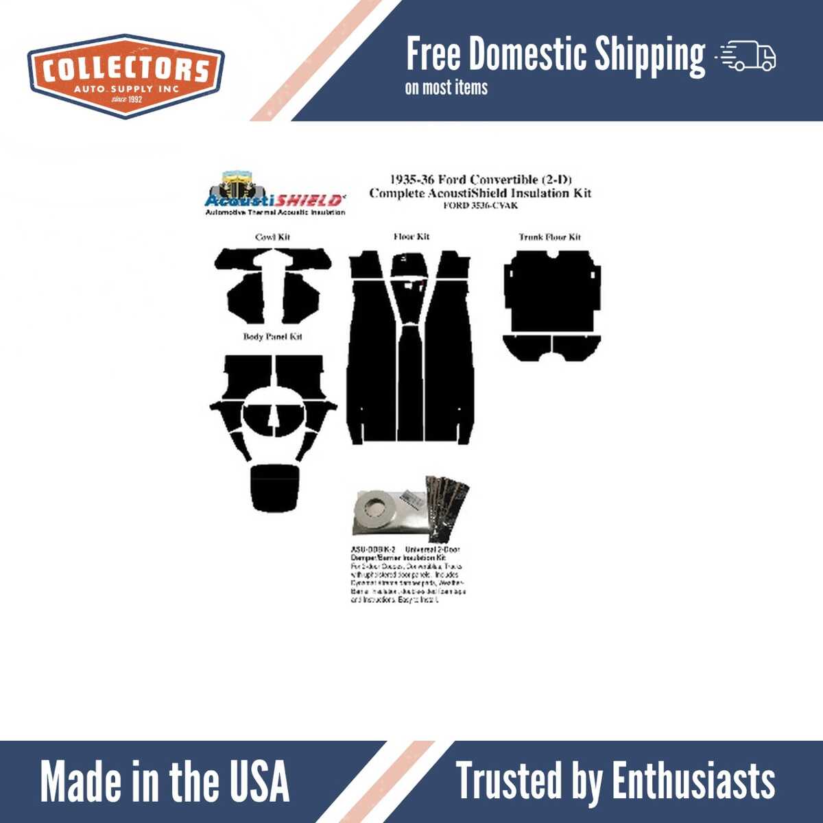 Insulation Sound Deadener Kit for 35-36 Ford Convertible Acoustishield Complete