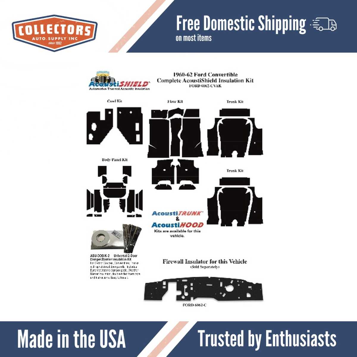 Insulation Sound Deadener Kit for 60-62 Ford Convertible Complete Clearance