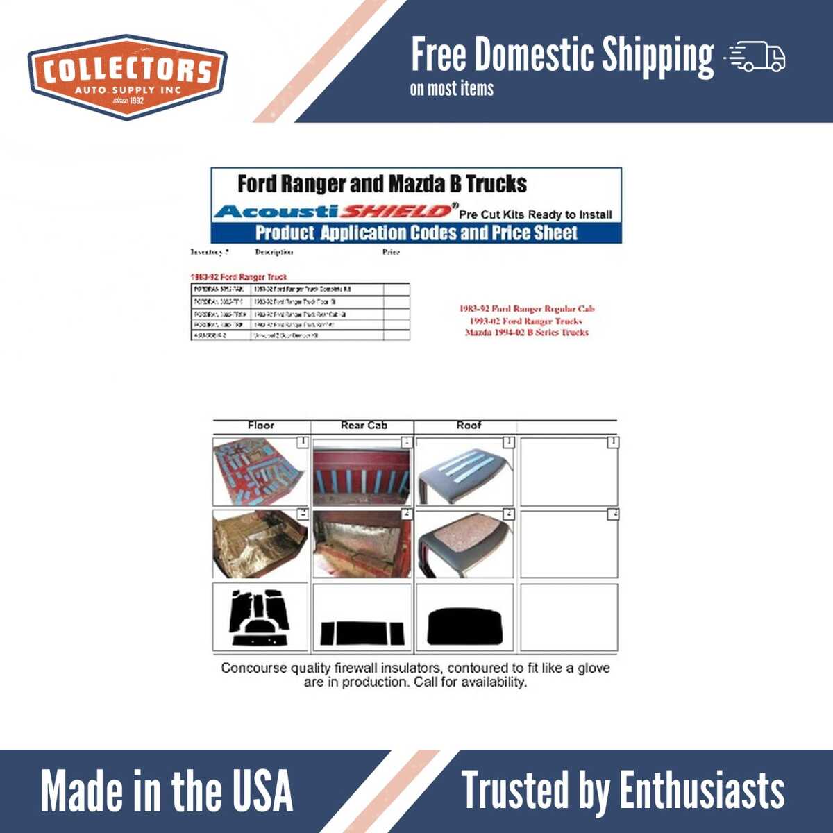 Insulation Sound Deadener Kit for 1983-1992 Ford Ranger Acoustishield Roof