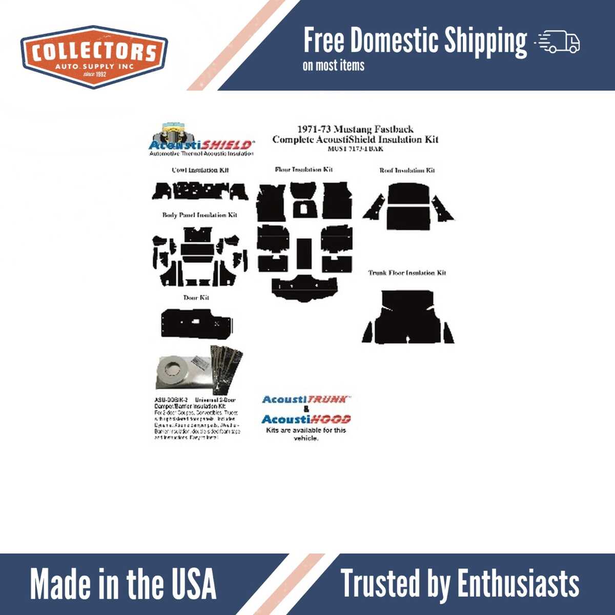 Insulation Sound Deadener Kit for 71-73 Mustang Fastback Acoustishield Complete