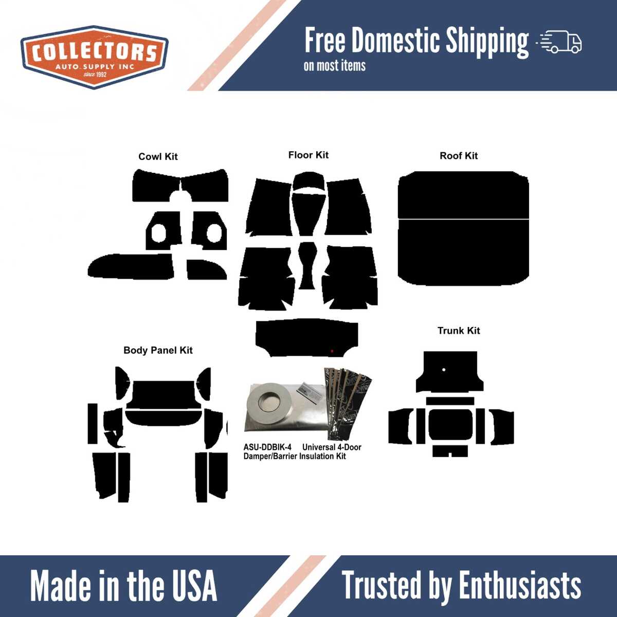 1961-1962 Chevrolet Bel Air, Chevrolet Impala, Chevrolet C10, Insulation Sound Deadener Kit CHEV 6162-SAK4