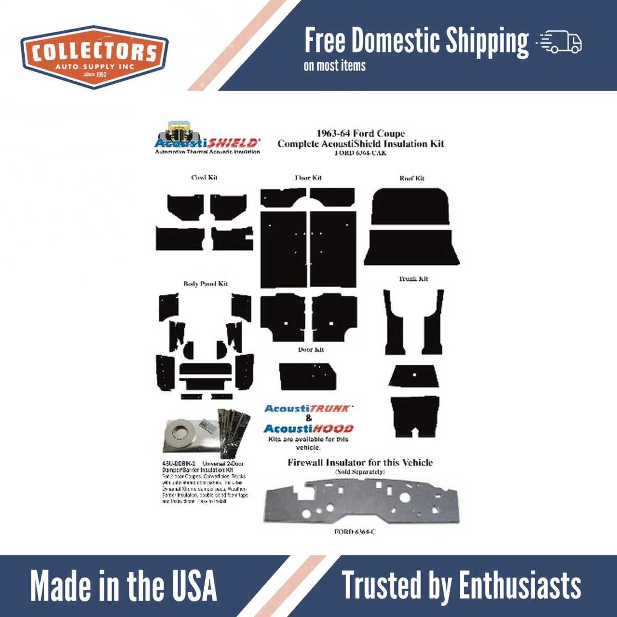 Insulation Sound Deadener Kit for 1963-1964 Ford Coupe Acoustishield Complete