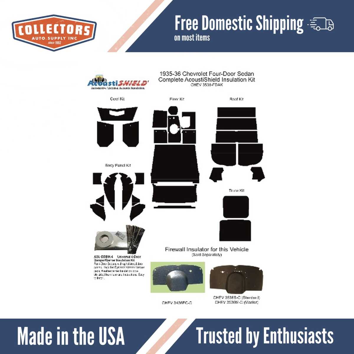 Insulation Sound Deadener Kit for 35-36 Chevy 4-D Sedan Acoustishield Complete