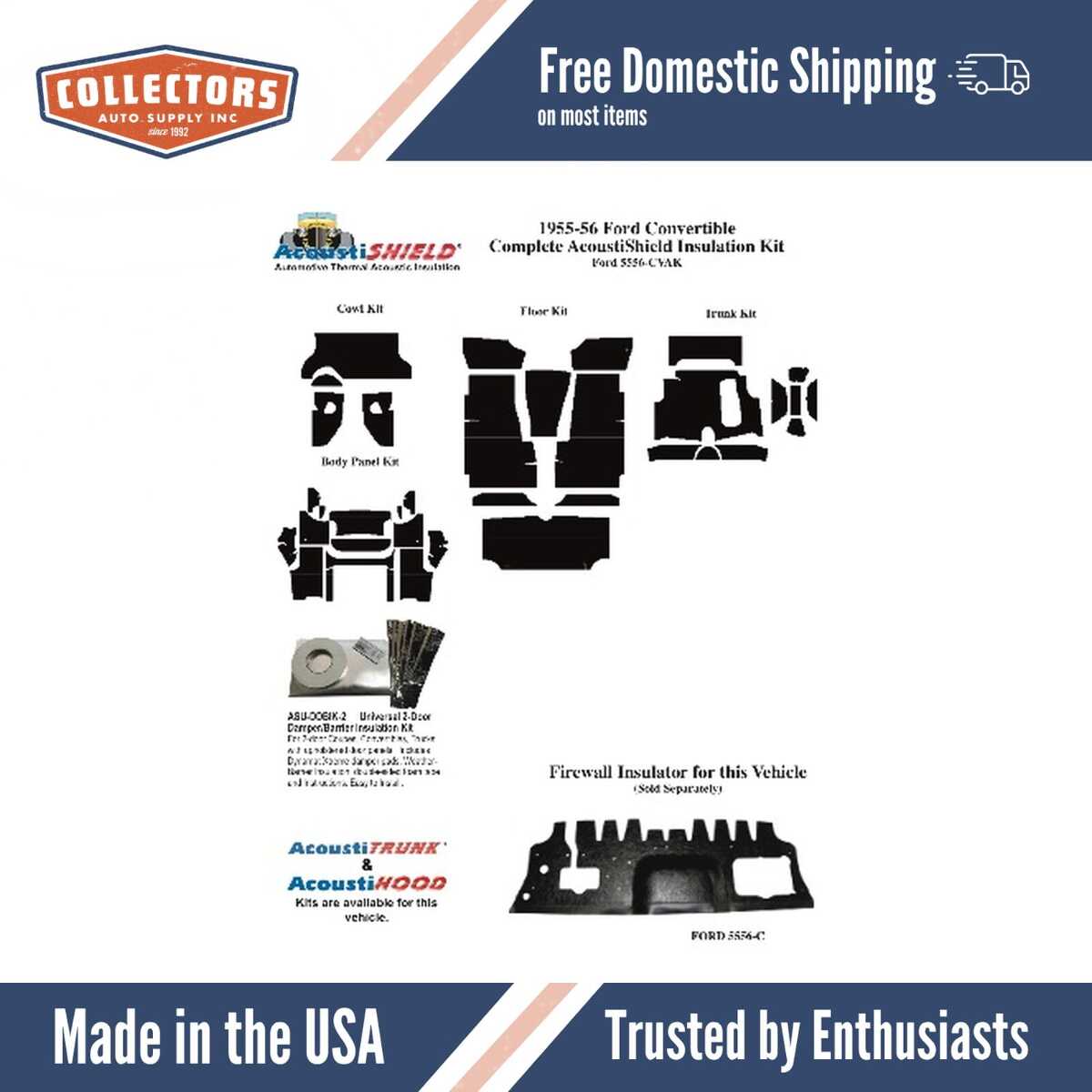 Insulation Sound Deadener Kit for 55-56 Ford Convertible Acoustishield Complete