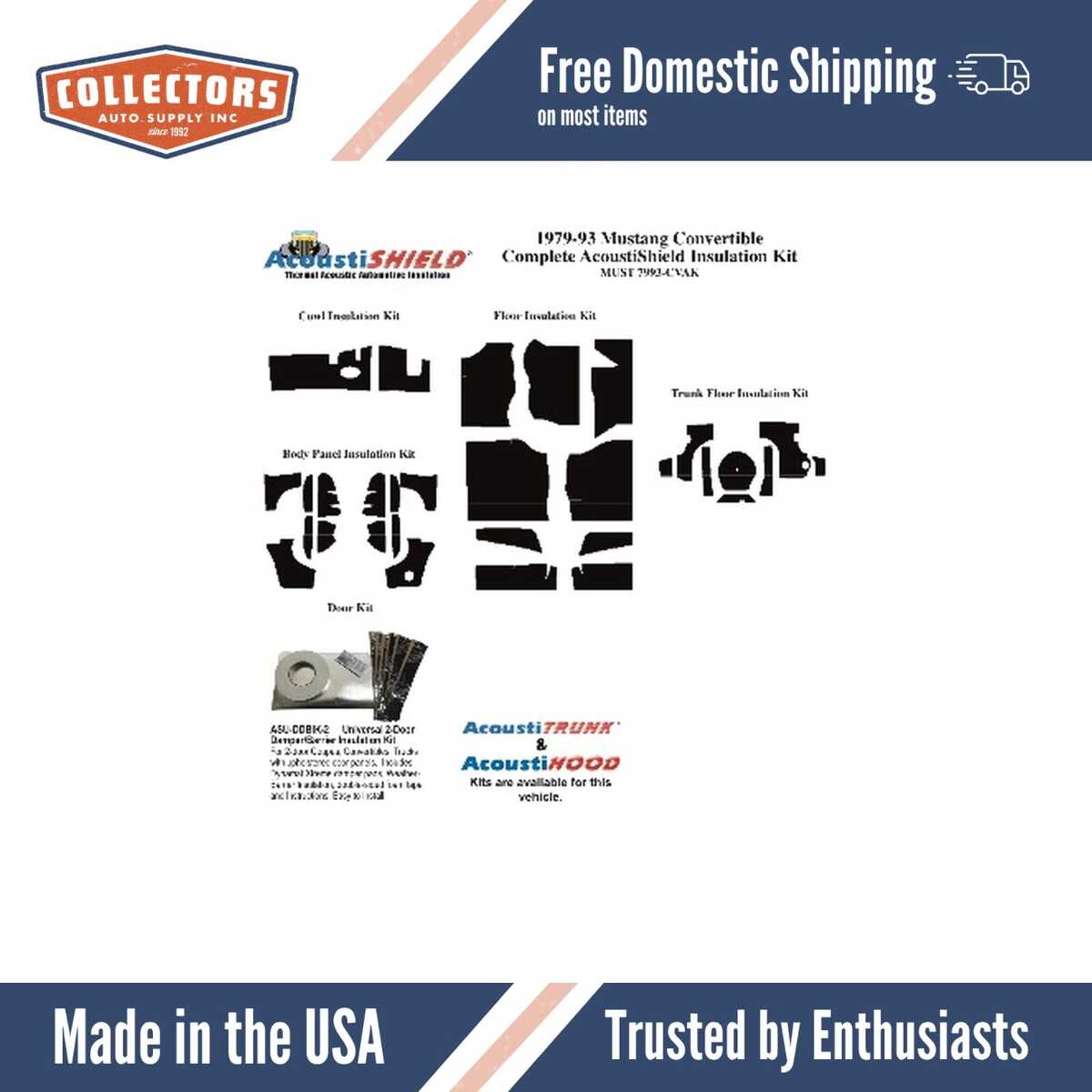 Insulation Sound Deadener Kit for 79-93 Ford Mustang Convertible Shield Complete