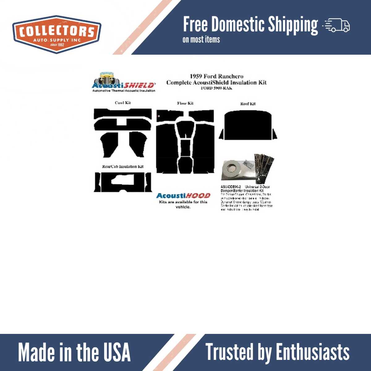 Insulation Sound Deadener Kit for 1959 Ford Ranchero Acoustishield Complete