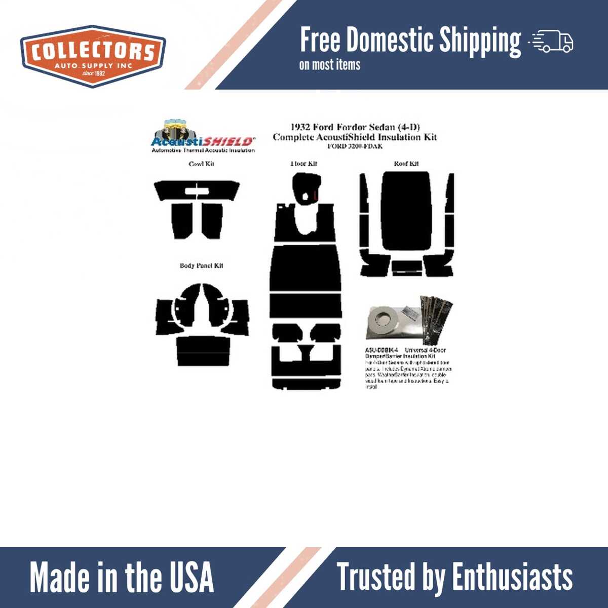 Insulation Sound Deadener Kit for 1932 Ford Fordor Sedan Acoustishield Complete